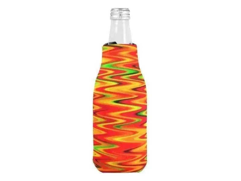 Bottle Cooler Sleeves – Bottle Koozies-WAVY #1 Bottle Cooler Sleeves – Bottle Koozies-Reds & Oranges & Yellows & Greens-from COLORADDICTED.COM-
