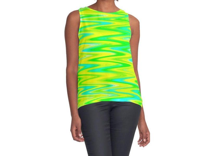 Contrast Tanks-WAVY #1 Contrast Tanks-Greens &amp; Yellows &amp; Light Blues-from COLORADDICTED.COM-