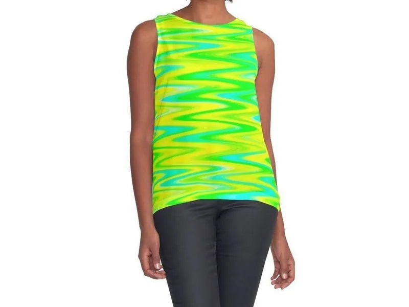 Contrast Tanks-WAVY #1 Contrast Tanks-Greens & Yellows & Light Blues-from COLORADDICTED.COM-