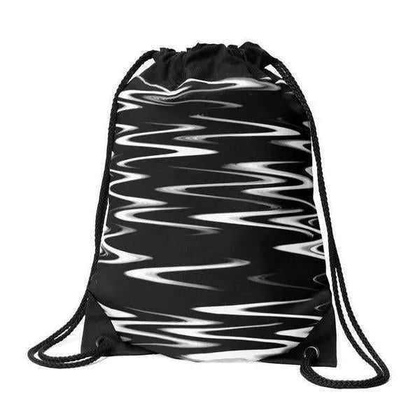 Drawstring Bags-WAVY #1 Drawstring Bags-Black & White-from COLORADDICTED.COM-