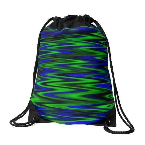 Drawstring Bags-WAVY #1 Drawstring Bags-Blues & Greens-from COLORADDICTED.COM-