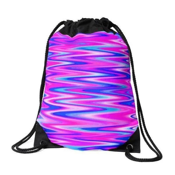 Drawstring Bags-WAVY #1 Drawstring Bags-Blues & Purples & Fuchsias-from COLORADDICTED.COM-