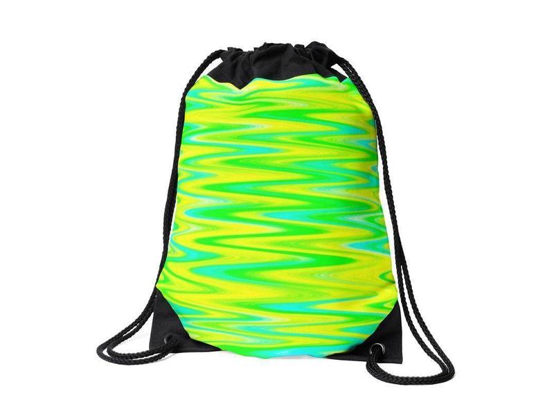 Drawstring Bags-WAVY #1 Drawstring Bags-Greens &amp; Yellows &amp; Light Blues-from COLORADDICTED.COM-