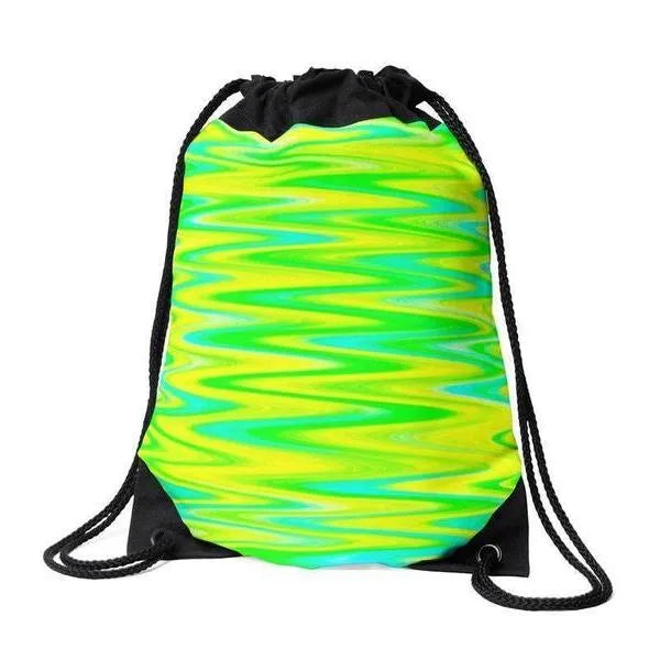 Drawstring Bags-WAVY #1 Drawstring Bags-Greens & Yellows & Light Blues-from COLORADDICTED.COM-
