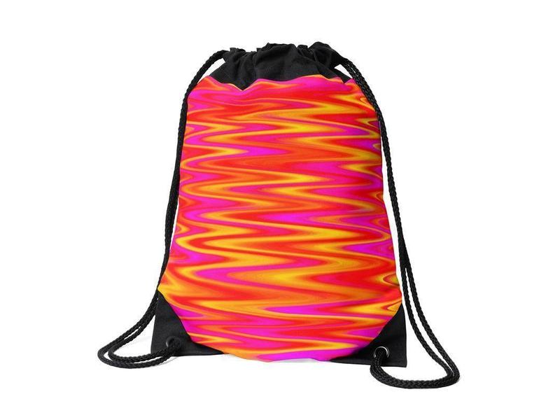 Drawstring Bags-WAVY #1 Drawstring Bags-Reds &amp; Oranges &amp; Yellows &amp; Fuchsias-from COLORADDICTED.COM-