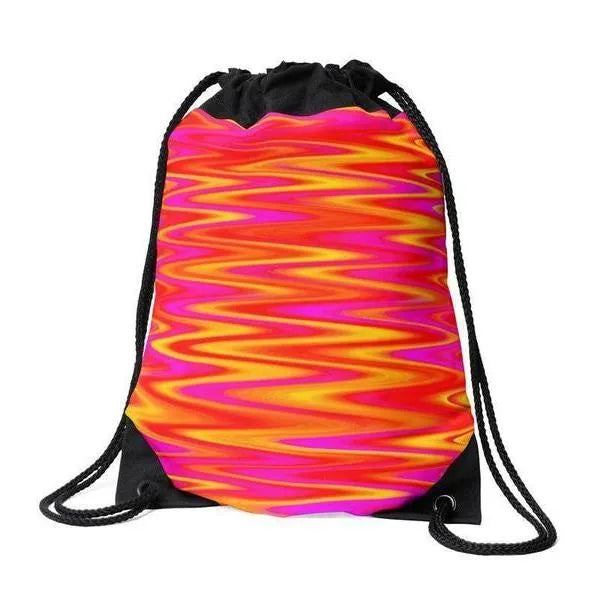Drawstring Bags-WAVY #1 Drawstring Bags-Reds & Oranges & Yellows & Fuchsias-from COLORADDICTED.COM-