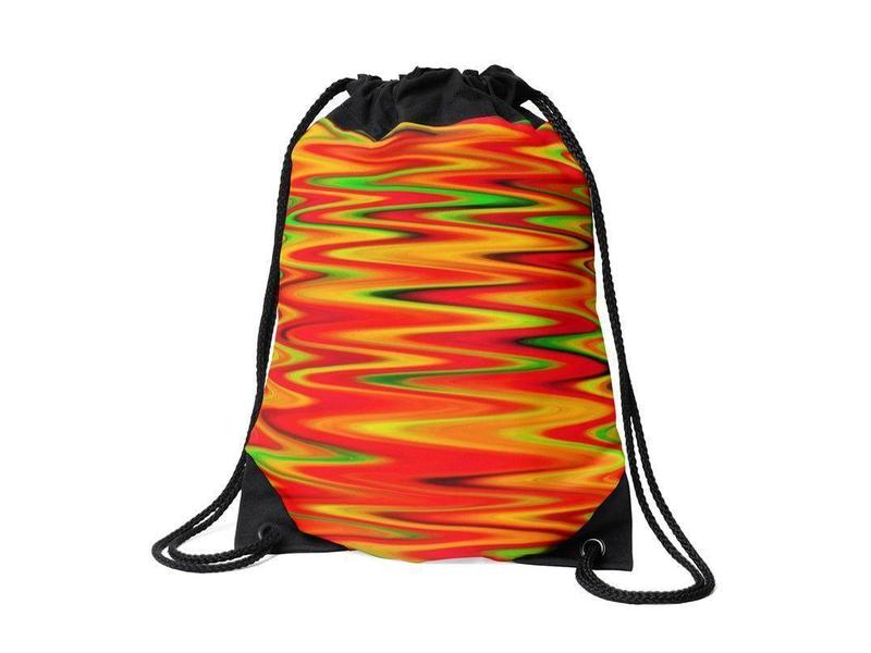 Drawstring Bags-WAVY #1 Drawstring Bags-Reds &amp; Oranges &amp; Yellows &amp; Greens-from COLORADDICTED.COM-