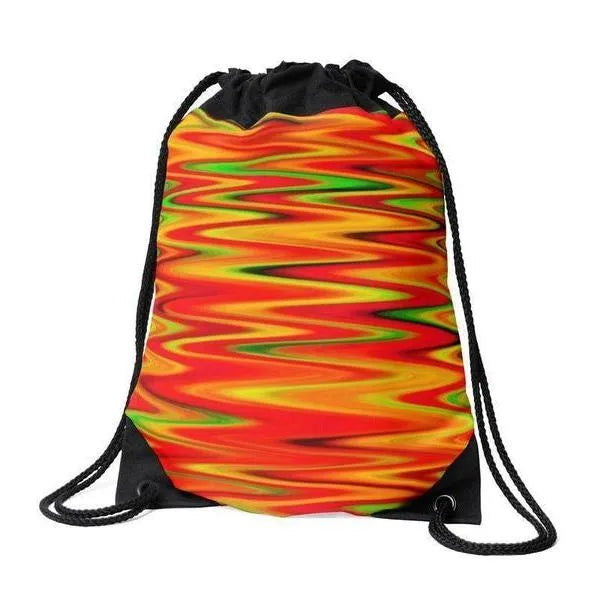 Drawstring Bags-WAVY #1 Drawstring Bags-Reds & Oranges & Yellows & Greens-from COLORADDICTED.COM-