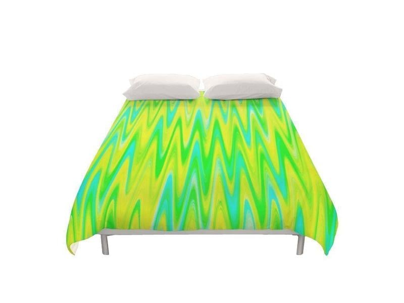 Duvet Covers-WAVY #1 Duvet Covers-Greens &amp; Yellows &amp; Light Blues-from COLORADDICTED.COM-