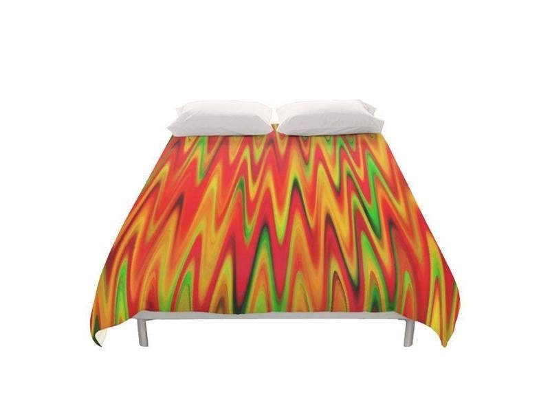 Duvet Covers-WAVY #1 Duvet Covers-Reds &amp; Oranges &amp; Yellows &amp; Greens-from COLORADDICTED.COM-
