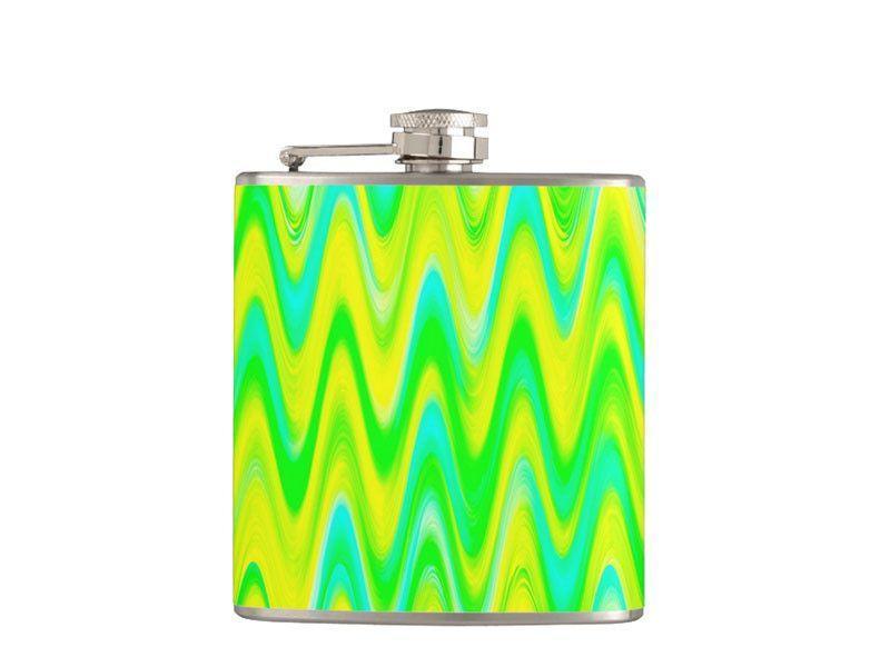 Hip Flasks-WAVY #1 Hip Flasks-Greens &amp; Yellows &amp; Light Blues-from COLORADDICTED.COM-