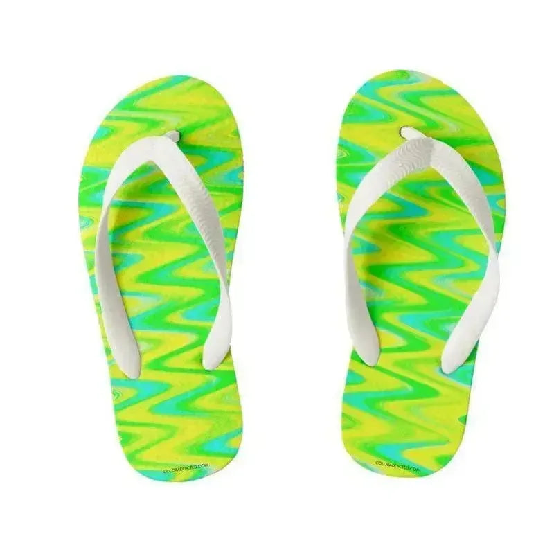 Kids Flip Flops-WAVY #1 Kids Flip Flops-Greens & Yellows & Light Blues-from COLORADDICTED.COM-