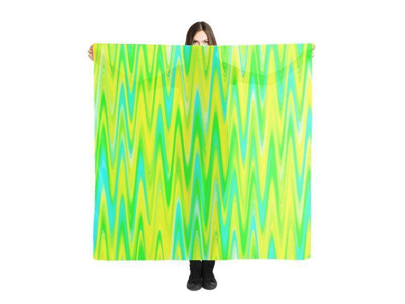 Large Square Scarves &amp; Shawls-WAVY #1 Large Square Scarves &amp; Shawls-Greens &amp; Yellows &amp; Light Blues-from COLORADDICTED.COM-