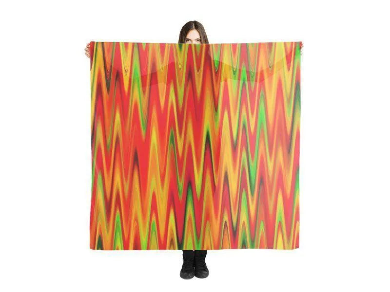 Large Square Scarves & Shawls-WAVY #1 Large Square Scarves & Shawls-Reds & Oranges & Yellows & Greens-from COLORADDICTED.COM-