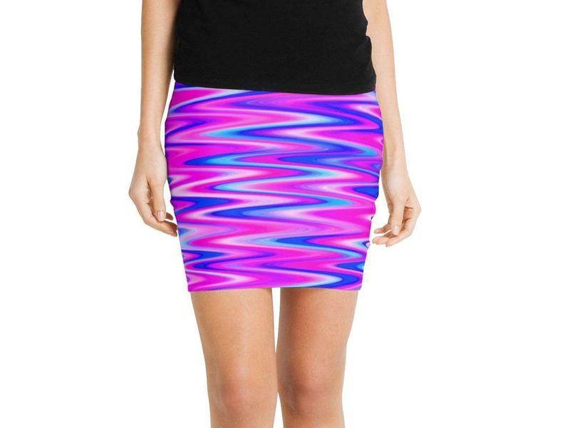 Mini Pencil Skirts-WAVY #1 Mini Pencil Skirts-Blues &amp; Purples &amp; Fuchsias-from COLORADDICTED.COM-