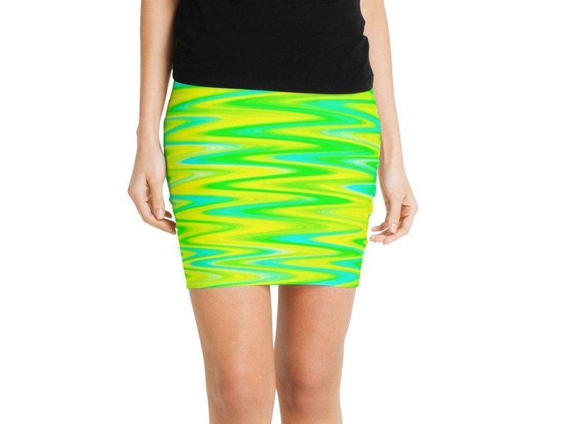 Mini Pencil Skirts-WAVY #1 Mini Pencil Skirts-Greens &amp; Yellows &amp; Light Blues-from COLORADDICTED.COM-