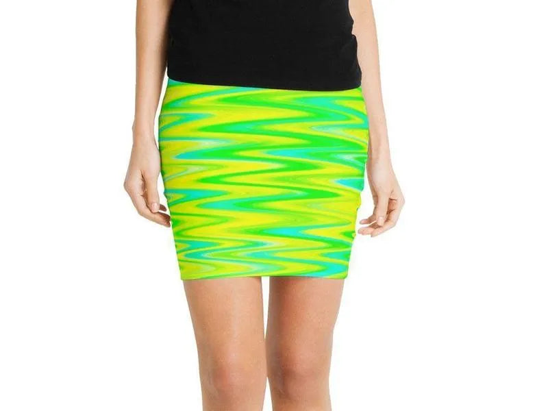 Mini Pencil Skirts-WAVY #1 Mini Pencil Skirts-Greens & Yellows & Light Blues-from COLORADDICTED.COM-
