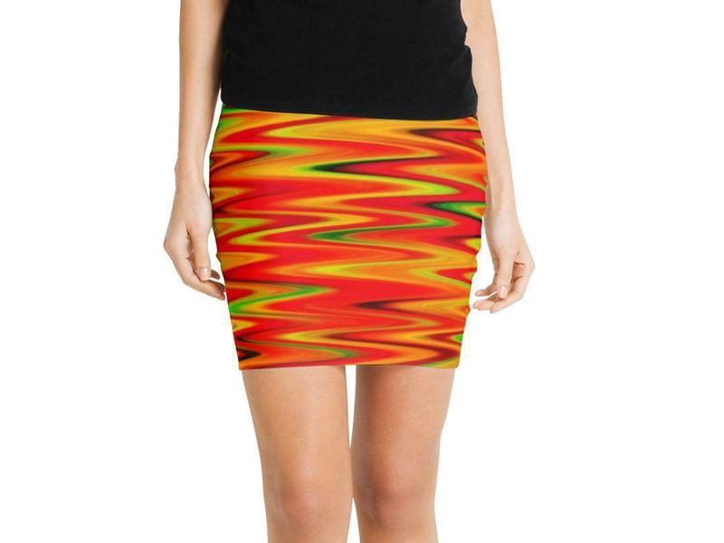 Mini Pencil Skirts-WAVY #1 Mini Pencil Skirts-Reds &amp; Oranges &amp; Yellows &amp; Greens-from COLORADDICTED.COM-