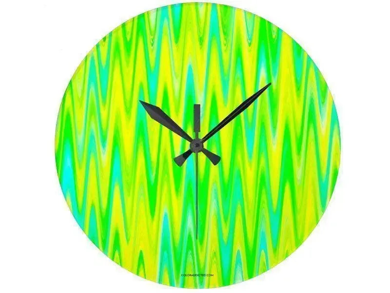 Wall Clocks-WAVY #1 Round Wall Clocks-Greens, Yellows & Light Blues-from COLORADDICTED.COM-