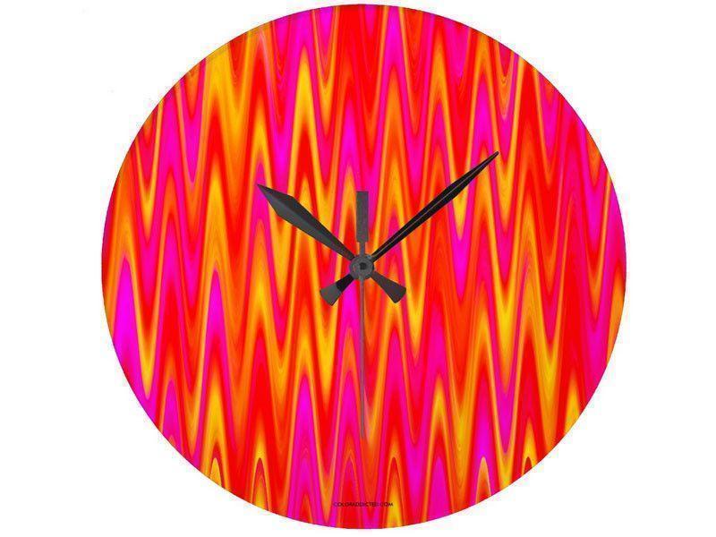 Wall Clocks-WAVY #1 Round Wall Clocks-Reds, Oranges, Yellows &amp; Fuchsias-from COLORADDICTED.COM-