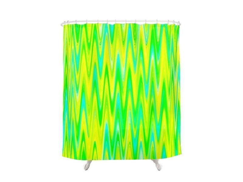 Shower Curtains-WAVY #1 Shower Curtains-Greens, Yellows &amp; Light Blues-from COLORADDICTED.COM-