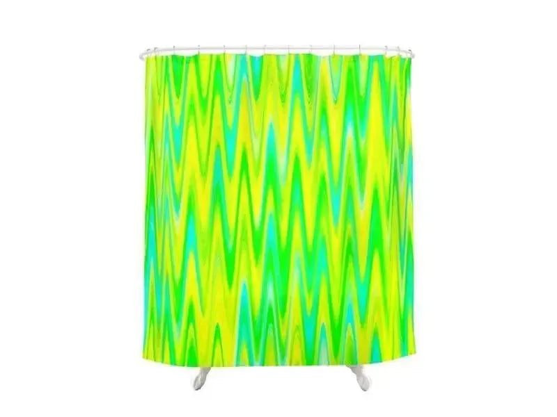 Shower Curtains-WAVY #1 Shower Curtains-Greens, Yellows & Light Blues-from COLORADDICTED.COM-
