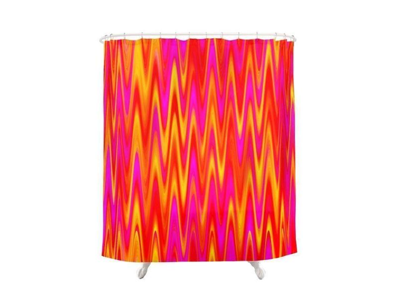 Shower Curtains-WAVY #1 Shower Curtains-Reds, Oranges, Yellows &amp; Fuchsias-from COLORADDICTED.COM-