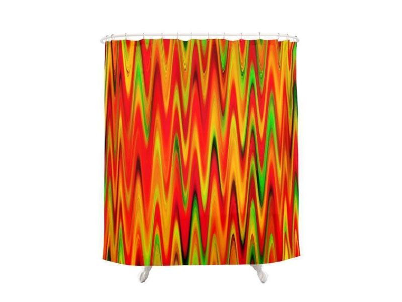 Shower Curtains-WAVY #1 Shower Curtains-Reds, Oranges, Yellows &amp; Greens-from COLORADDICTED.COM-