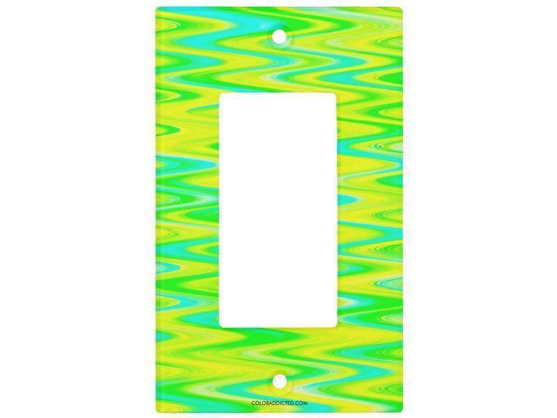 Light Switch Covers-WAVY #1 Single, Double &amp; Triple-Rocker Light Switch Covers-Greens &amp; Yellows &amp; Light Blues-from COLORADDICTED.COM-