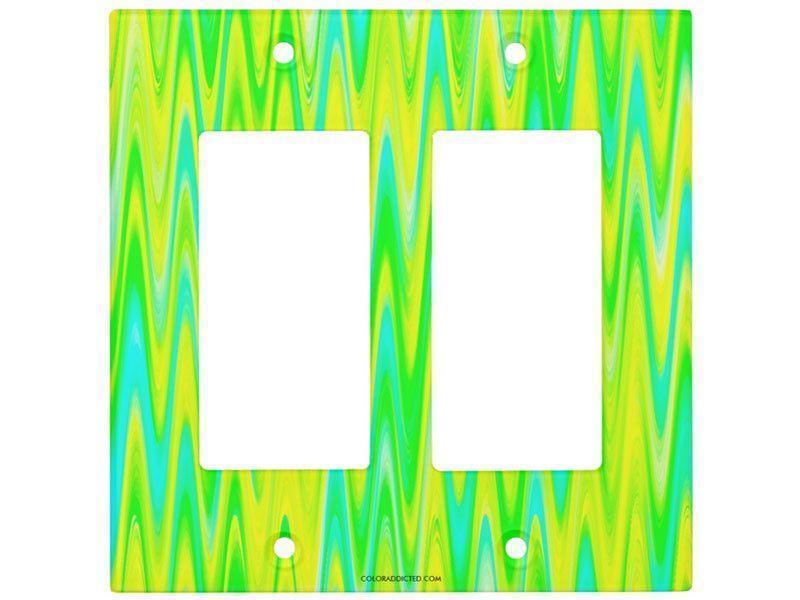 Light Switch Covers-WAVY #1 Single, Double &amp; Triple-Rocker Light Switch Covers-Greens &amp; Yellows &amp; Light Blues-from COLORADDICTED.COM-
