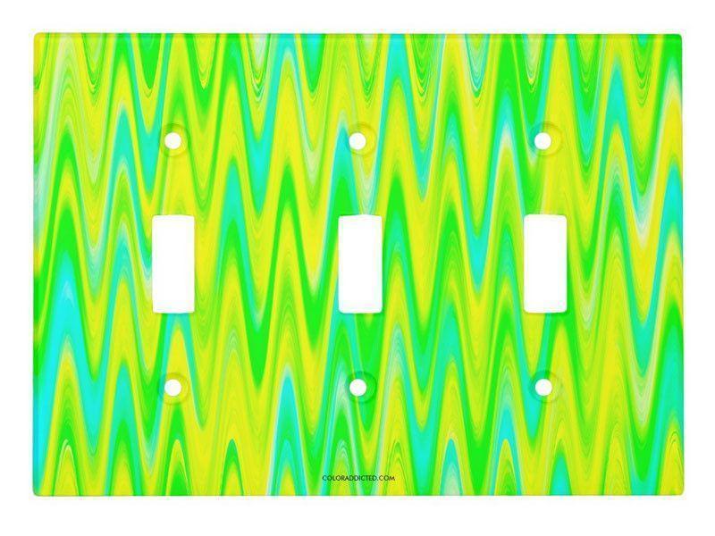 Light Switch Covers-WAVY #1 Single, Double &amp; Triple-Toggle Light Switch Covers-Greens &amp; Yellows &amp; Light Blues-from COLORADDICTED.COM-