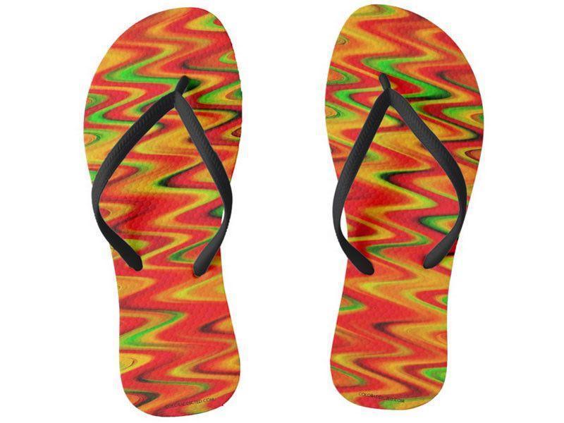 Flip Flops-WAVY #1 Slim-Strap Flip Flops-Reds &amp; Oranges &amp; Yellows &amp; Greens-from COLORADDICTED.COM-