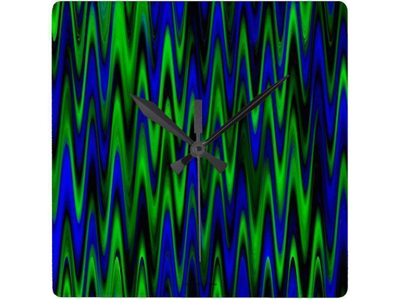 Wall Clocks-WAVY #1 Square Wall Clocks-Blues &amp; Greens-from COLORADDICTED.COM-