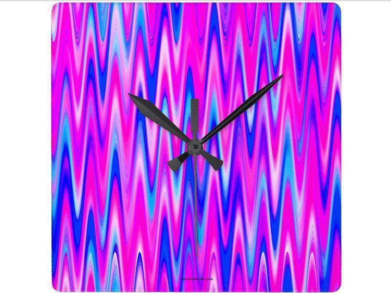 Wall Clocks-WAVY #1 Square Wall Clocks-Blues, Purples &amp; Fuchsias-from COLORADDICTED.COM-