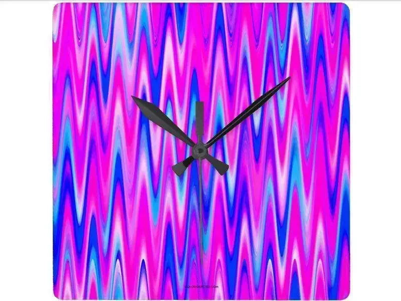 Wall Clocks-WAVY #1 Square Wall Clocks-Blues, Purples & Fuchsias-from COLORADDICTED.COM-