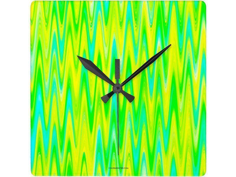 Wall Clocks-WAVY #1 Square Wall Clocks-Greens, Yellows & Light Blues-from COLORADDICTED.COM-