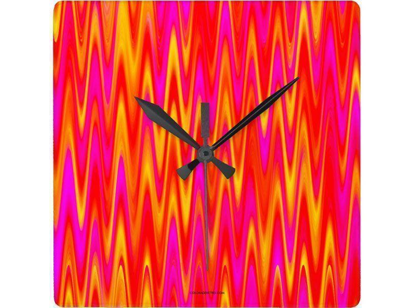 Wall Clocks-WAVY #1 Square Wall Clocks-Reds, Oranges, Yellows &amp; Fuchsias-from COLORADDICTED.COM-