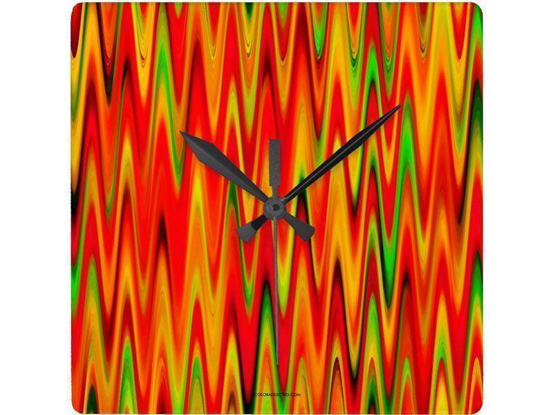 Wall Clocks-WAVY #1 Square Wall Clocks-Reds, Oranges, Yellows &amp; Greens-from COLORADDICTED.COM-