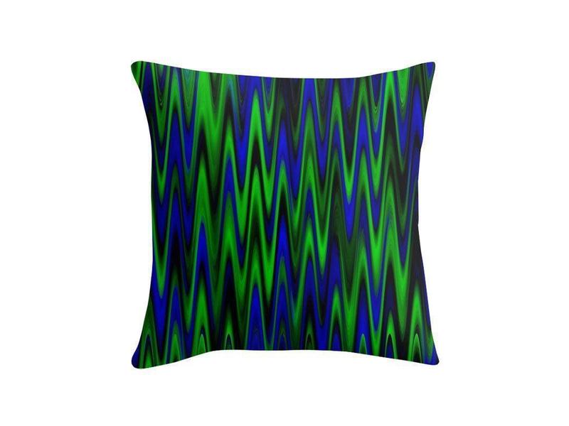 Throw Pillows &amp; Throw Pillow Cases-WAVY #1 Throw Pillows &amp; Throw Pillow Cases-Blues &amp; Greens-from COLORADDICTED.COM-
