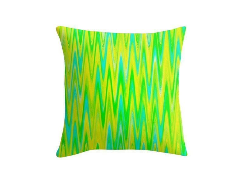 Throw Pillows &amp; Throw Pillow Cases-WAVY #1 Throw Pillows &amp; Throw Pillow Cases-Greens &amp; Yellows &amp; Light Blues-from COLORADDICTED.COM-