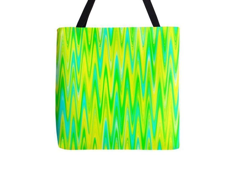Tote Bags-WAVY #1 Tote Bags-Greens &amp; Yellows &amp; Light Blues-from COLORADDICTED.COM-