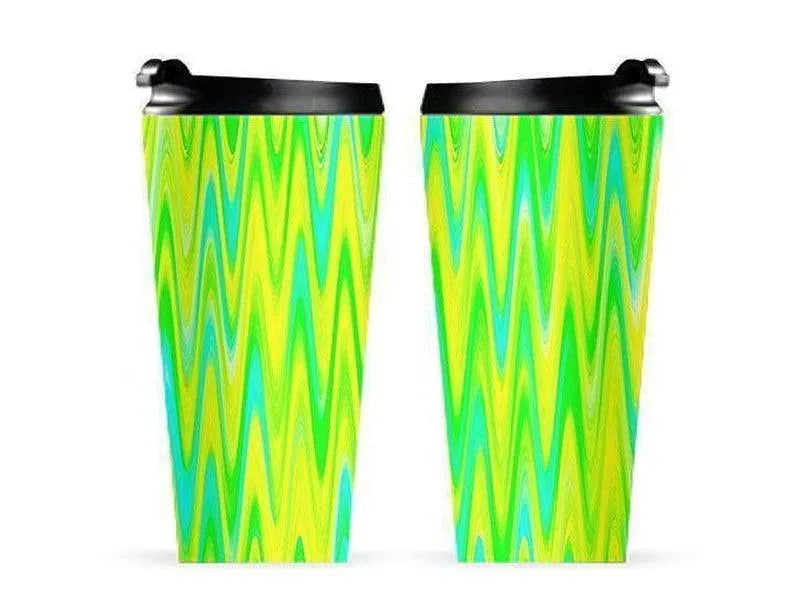 Travel Mugs-WAVY #1 Travel Mugs-Greens & Yellows & Light Blues-from COLORADDICTED.COM-