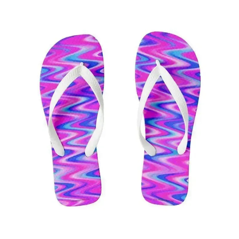 Flip Flops-WAVY #1 Wide-Strap Flip Flops-Blues & Purples & Fuchsias-from COLORADDICTED.COM-