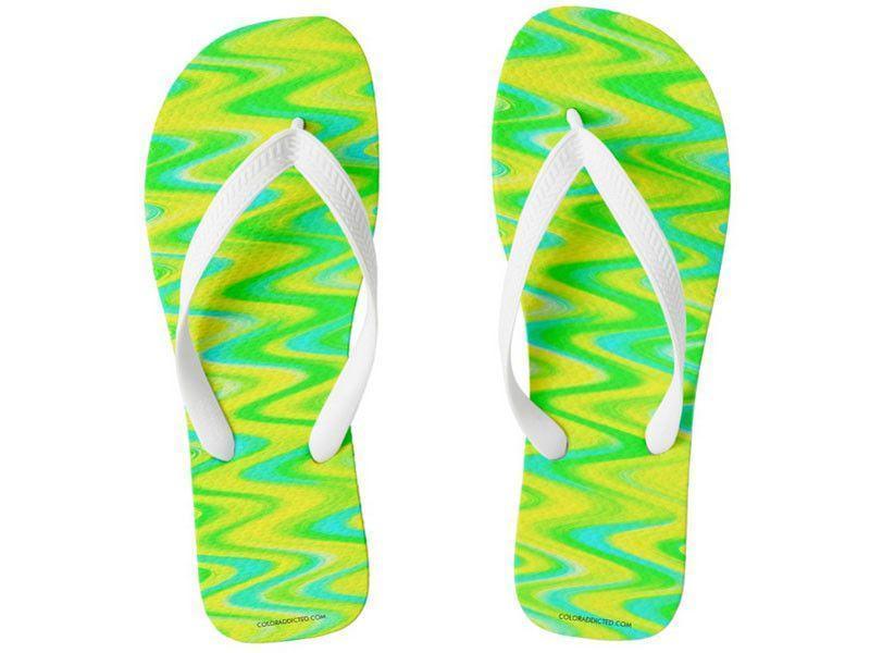 Flip Flops-WAVY #1 Wide-Strap Flip Flops-Greens &amp; Yellows &amp; Light Blues-from COLORADDICTED.COM-