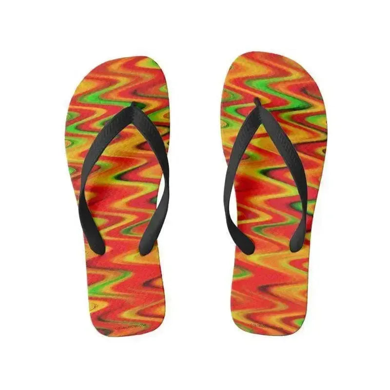 Flip Flops-WAVY #1 Wide-Strap Flip Flops-Reds & Oranges & Yellows & Greens-from COLORADDICTED.COM-