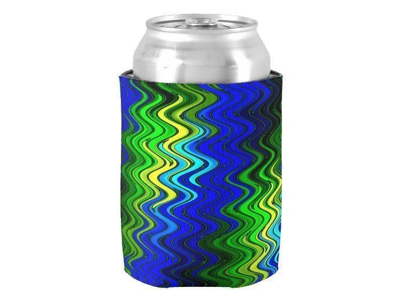 Can Cooler Sleeves – Can Koozies-WAVY #2 Bottle &amp; Can Cooler Sleeves – Bottle &amp; Can Koozies-Blues &amp; Greens &amp; Yellows-from COLORADDICTED.COM-
