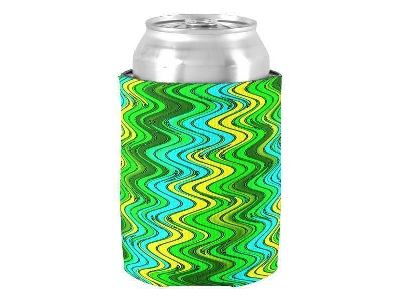 Can Cooler Sleeves – Can Koozies-WAVY #2 Bottle &amp; Can Cooler Sleeves – Bottle &amp; Can Koozies-Greens &amp; Yellows &amp; Light Blues-from COLORADDICTED.COM-