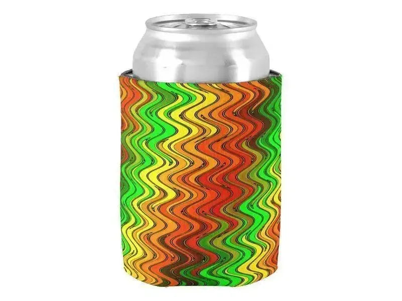 Can Cooler Sleeves – Can Koozies-WAVY #2 Bottle & Can Cooler Sleeves – Bottle & Can Koozies-Reds & Oranges & Yellows & Greens-from COLORADDICTED.COM-
