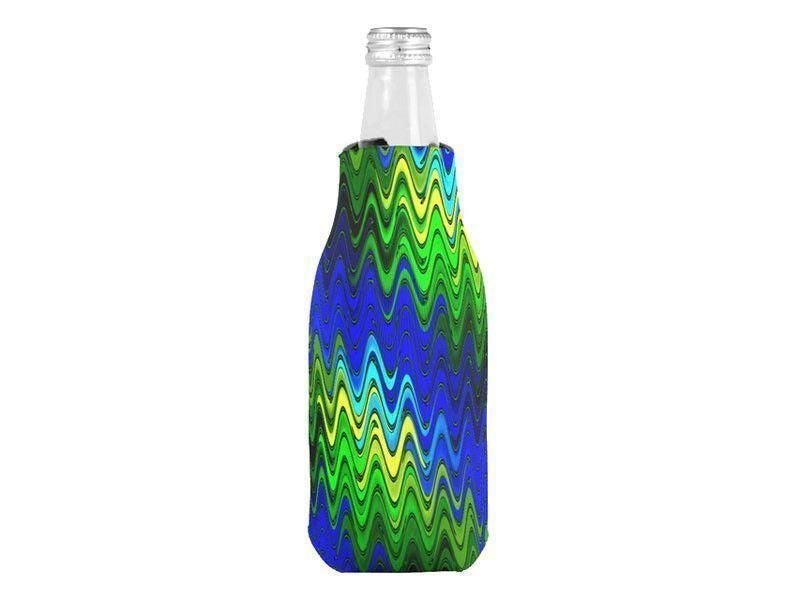 Bottle Cooler Sleeves – Bottle Koozies-WAVY #2 Bottle Cooler Sleeves – Bottle Koozies-Blues &amp; Greens &amp; Yellows-from COLORADDICTED.COM-