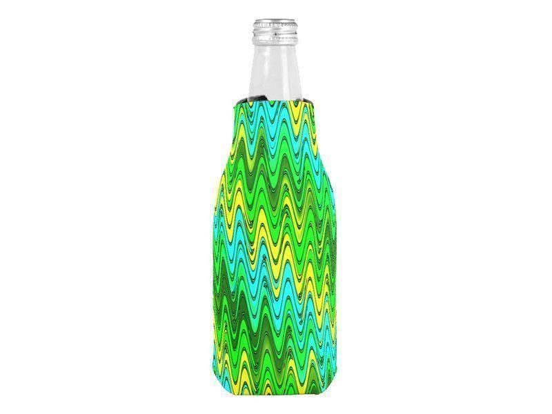 Bottle Cooler Sleeves – Bottle Koozies-WAVY #2 Bottle Cooler Sleeves – Bottle Koozies-Greens &amp; Yellows &amp; Light Blues-from COLORADDICTED.COM-
